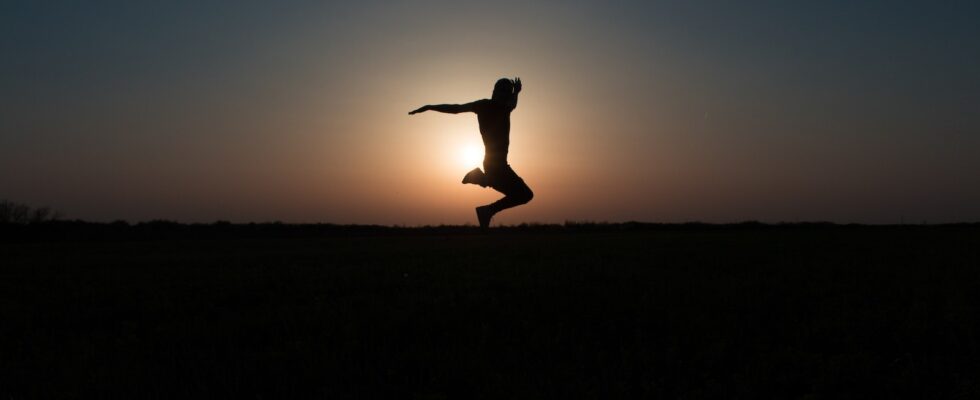 Silhouette Photo of Jumping Person during Twilight Hour