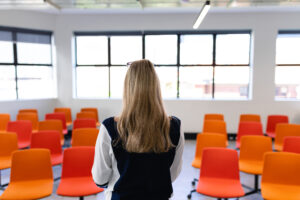 Caucasian woman training for conference