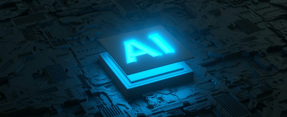 Circuit board and AI micro processor, Artificial intelligence of digital human. 3d render