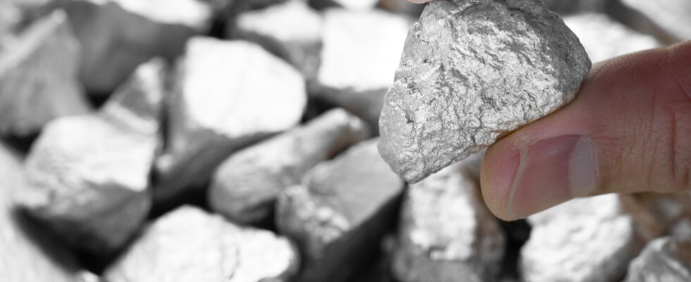 Miners hold in their hands platinum or silver or rare earth minerals