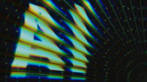 "a.n. is gleaming in colorful, diagonal lines."