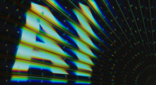 "a.n. is gleaming in colorful, diagonal lines."