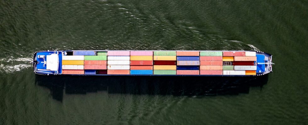 a large container ship in a body of water